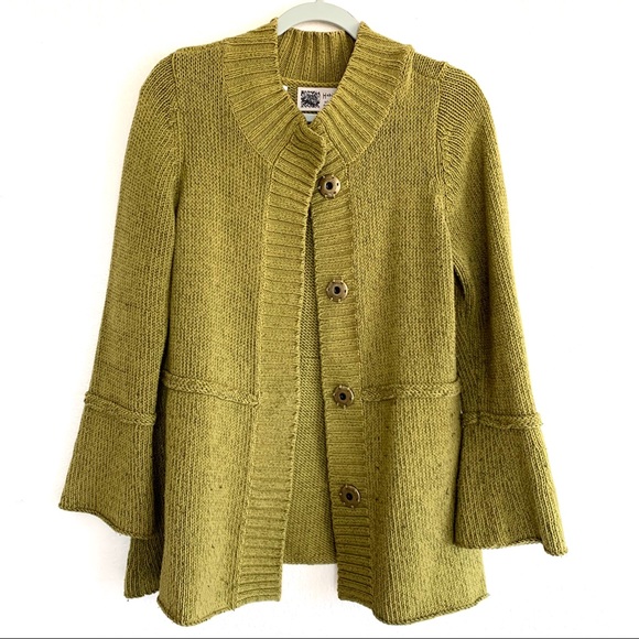 Habitat Sweaters - Habitat Lagenlook Green Bell Sleeve Snap Sweater